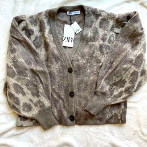 ZARA Animal Print Jacquard Cardigan NWT